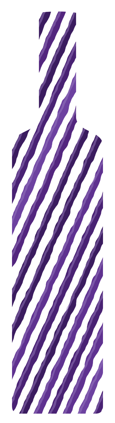 Drawing of a wine bottle in purple brush stripes